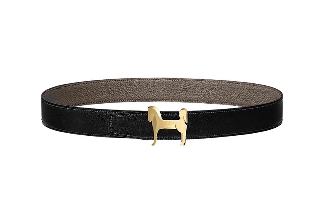 Hermes Hermes Cow Leather Leather Belts Men's Gray Black 3.2cm
