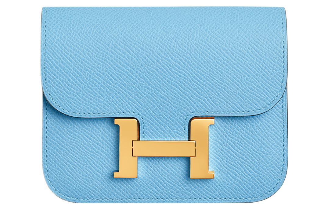 Hermes Hermes Constance Slim Epsom Leather Wallet Card Holder Coin Purse Fanny Pack Regular Women's Sky Blue