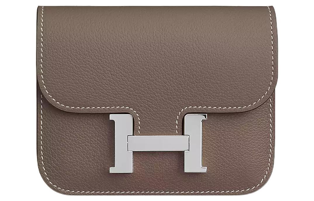 Hermes Hermes Constance Slim Evercolor Calfskin Wallets Card Holders Fanny Pack 18 Women's 18 Etoupe Elephant Gray