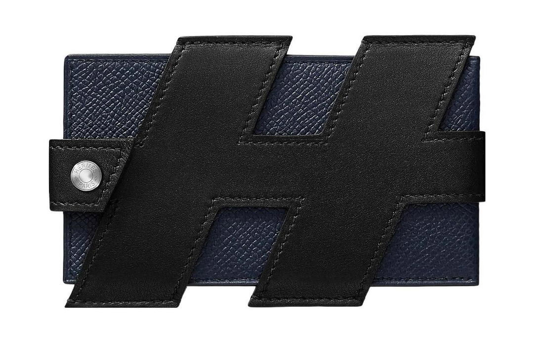 Hermes Hermes Evercalf With Epsom Calfskin Card Holder Women's Black/Indigo