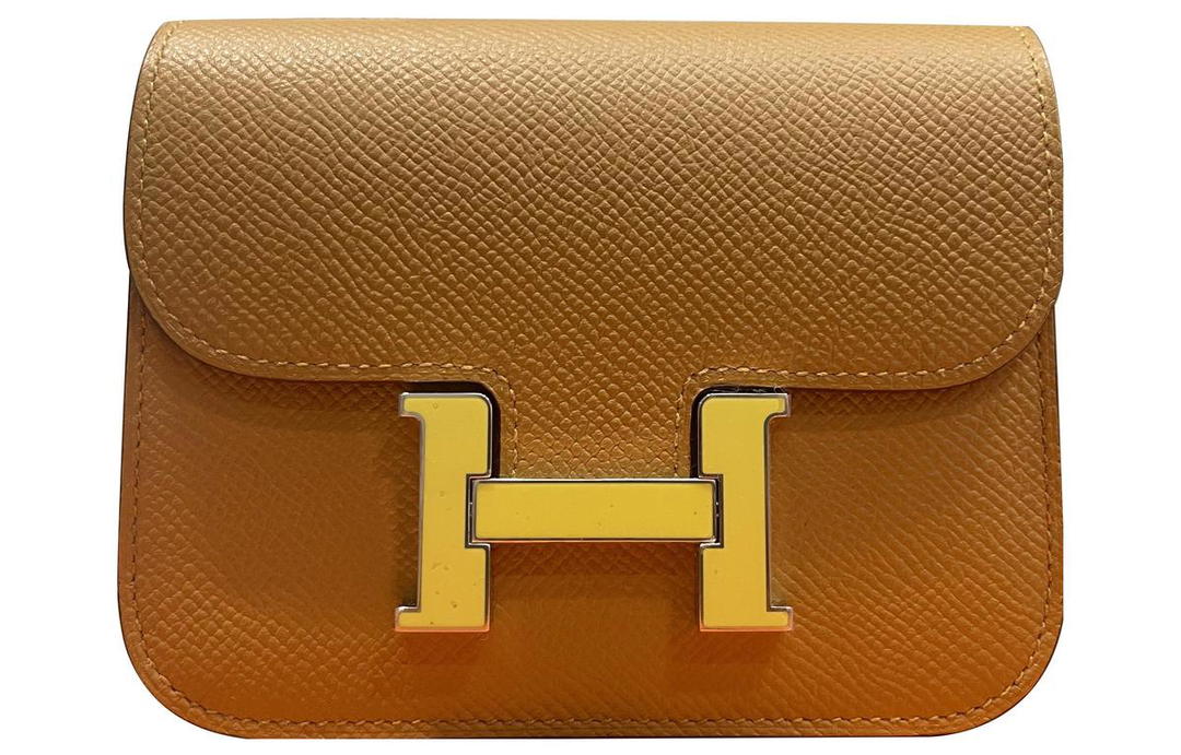Hermes Hermes Constance Slim Epsom Calfskin Wallet Coin Purse Fanny Pack Women's Sesame Color With Lemon