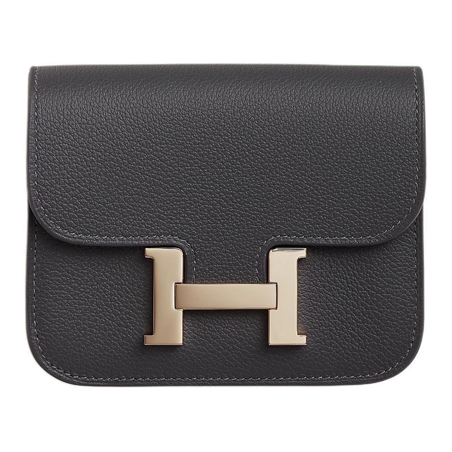 Hermes Hermes Constance Slim Evercolor Calfskin Card Holder Wallet Fanny Pack Women's Slate Gray & Glacier Blue