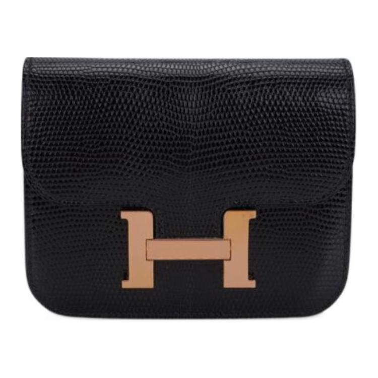 Hermes Hermes Constance Slim Lizard Skin Wallets Card Holders Fanny Pack Regular Women's Noir Black