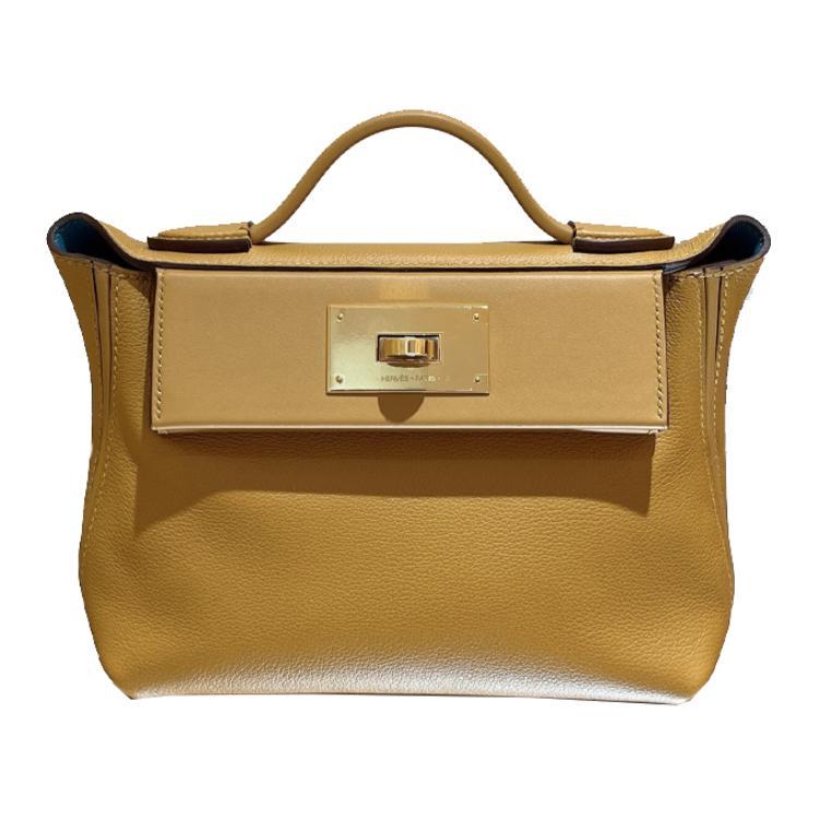 Hermes Hermes 24/24 Evercolor Patchwork Swift Calfskin Handbag Shoulder Bag Crossbody Bag Mini Women's Caramel & Denim Blue