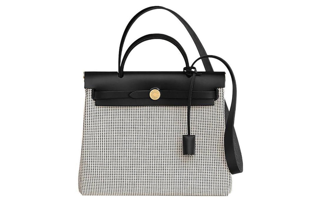Hermes Hermes Herbag Zip Canvas With Leather Shoulder Bag Crossbody Bag Handbag Unisex Light Beige/White/Black