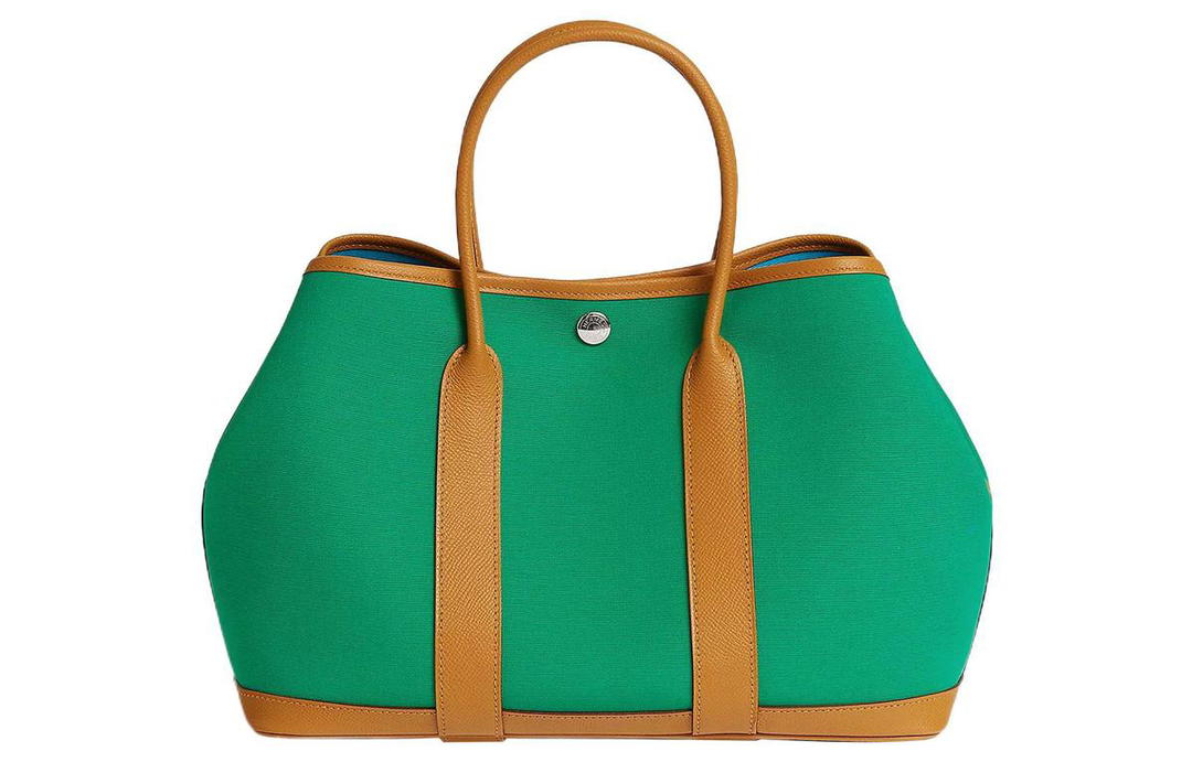 Hermes Hermes Garden Party Canvas With Epsom Calfskin Garden Bag Handbag Women's Mint Green/Sesame Brown