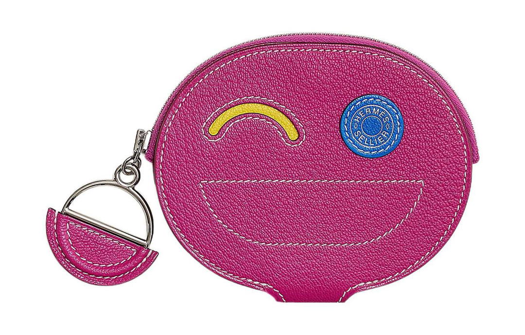 Hermes Hermes In The Loop Mysore Goat Skin Card Holder Women's Magnolia Pink/Lemon Yellow/Mermaid Blue
