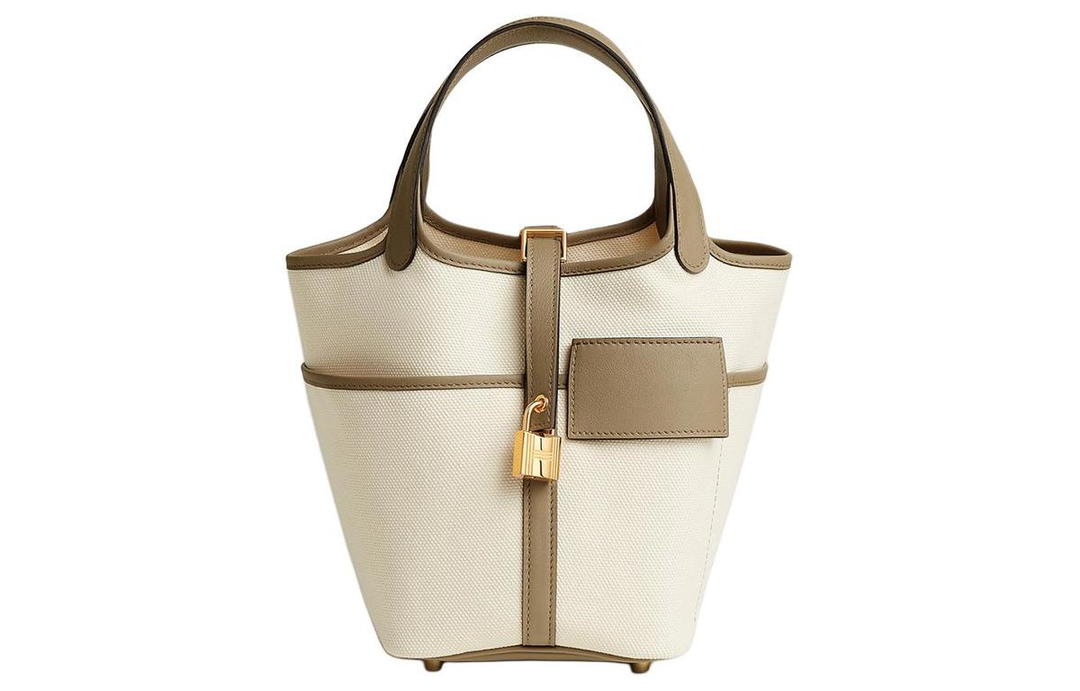 Hermes Hermes Picotin Lock Goeland Canvas And Swift Calfskin Basket Bag Handbag Women's Light Beige & Malva Beige