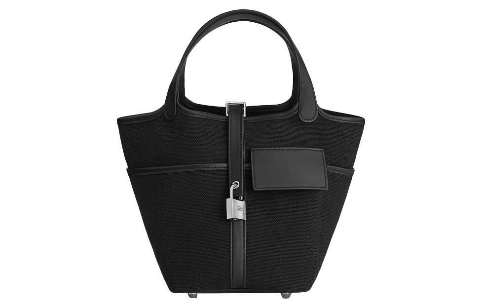 Hermes Hermes Picotin Lock Canvas With Swift Calfskin Canvas Bag Basket Bag Bucket Bag Handbag 18 Women's Noir Black