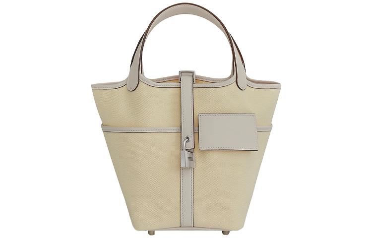 Hermes Hermes Picotin Lock Goeland Canvas With Swift Calfskin Canvas Bag Basket Bag Bucket Bag Handbag 18 Women's Cream White