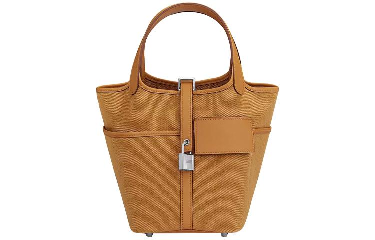 Hermes Hermes Picotin Lock Cow Leather Canvas Bag Handbags 18 Women's Sand Yellow/Sesame Color