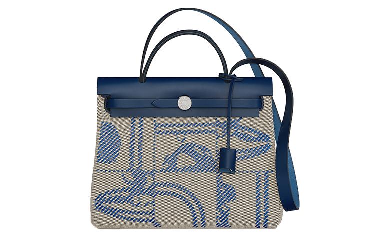 Hermes Hermes Herbag Zip Hunter Leather With Canvas Bag, Shoulder Bag, Crossbody Bag, Handbag Women's French Blue/Light Beige
