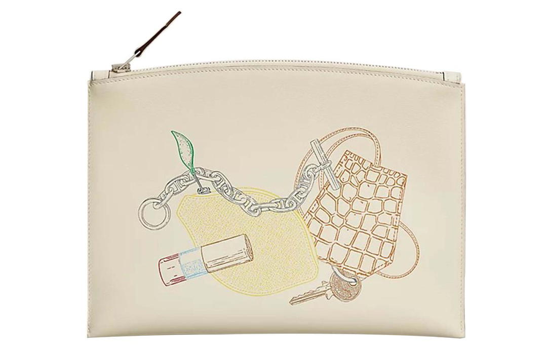 Hermes Hermes Bazar Vide Ton Sac Calfskin Clutch Women's Cream White