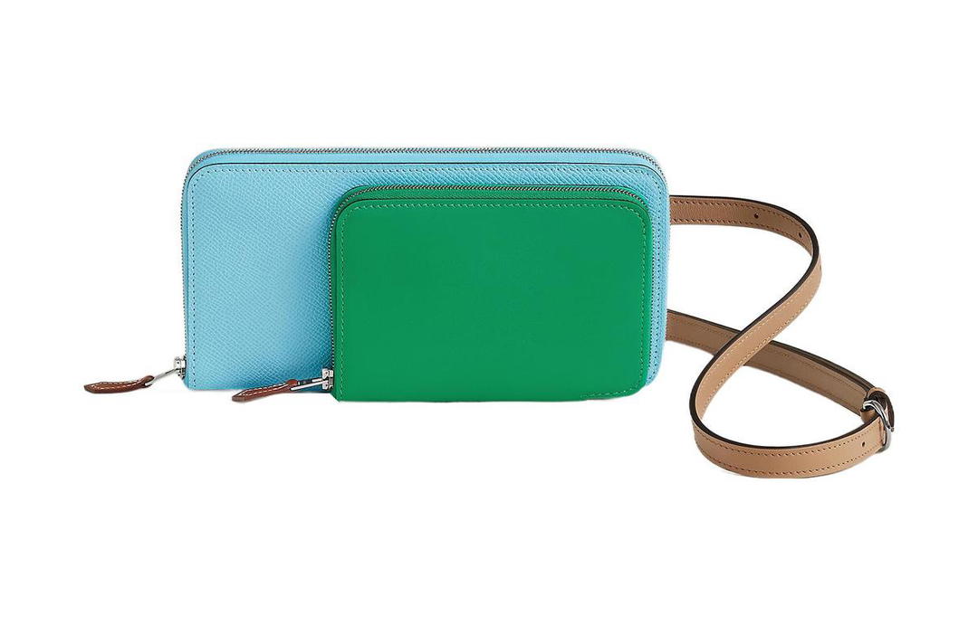 Hermes Hermes Nouveau To Go Epsom Calfskin With Swift Calfskin Wallet Women's Sky Blue/Mint Green/Maraschino/Mandarin Yellow