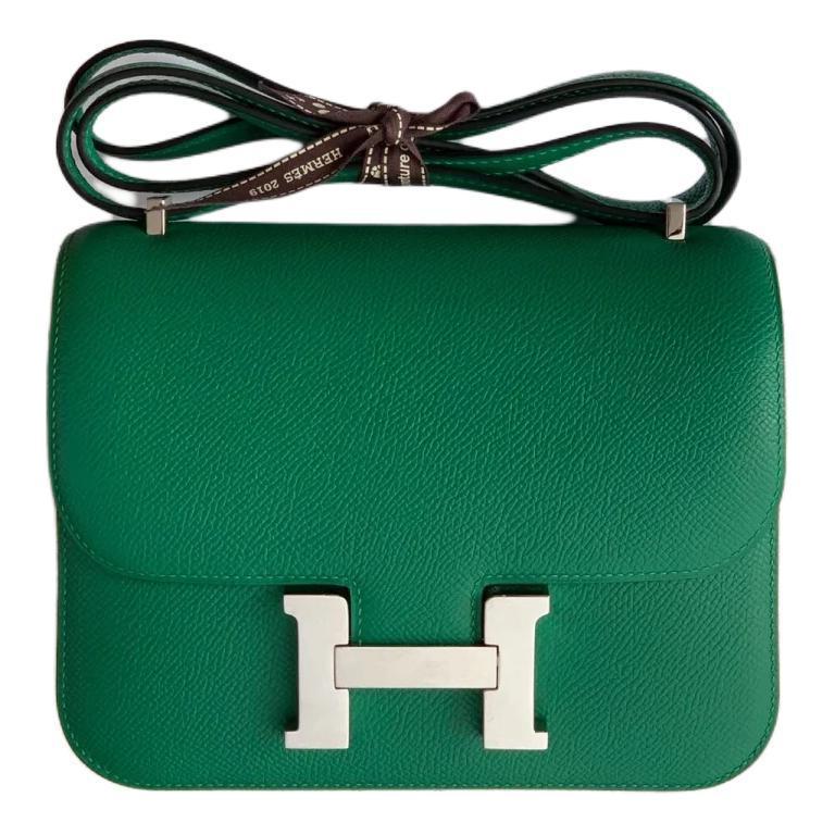 Hermes Hermes Constance Epsom Calfskin Shoulder Bag, Crossbody Bag Mini Women's U4 Vert Vertigo Dazzling Green & Velour Green