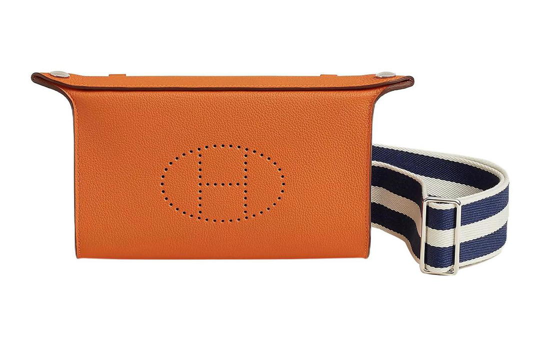 Hermes Hermes Videpoches Cow Leather With Canvas Plate Bag Fanny Pack Shoulder Bag Crossbody Bag Men's Orange White