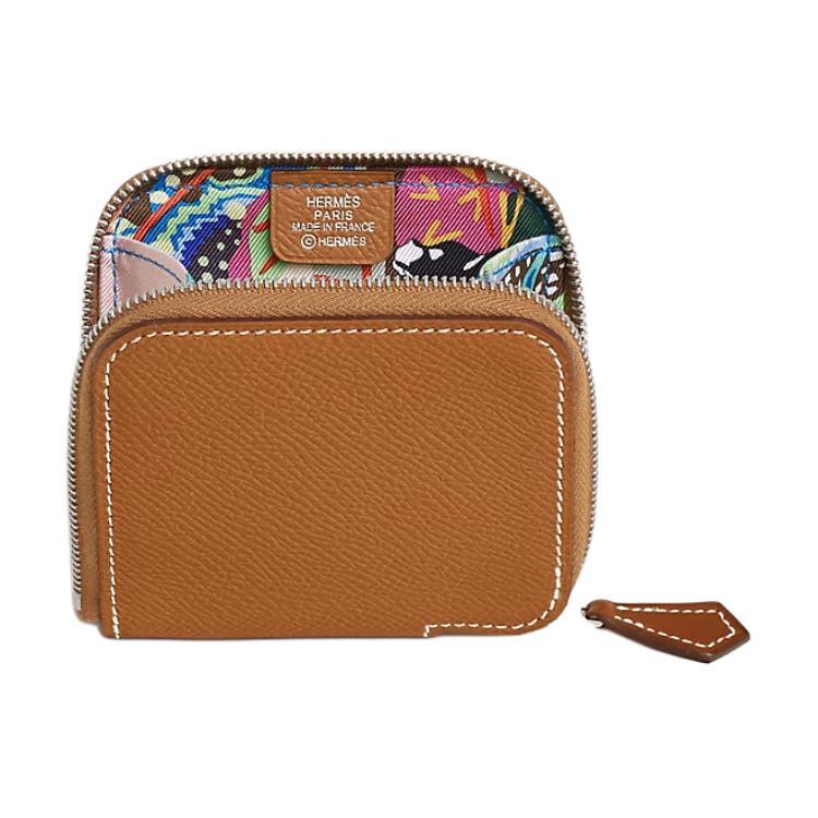 Hermes Hermes Silk'In Epsom Leather Wallet Women's Gold & Blue Crystal & Light Purple