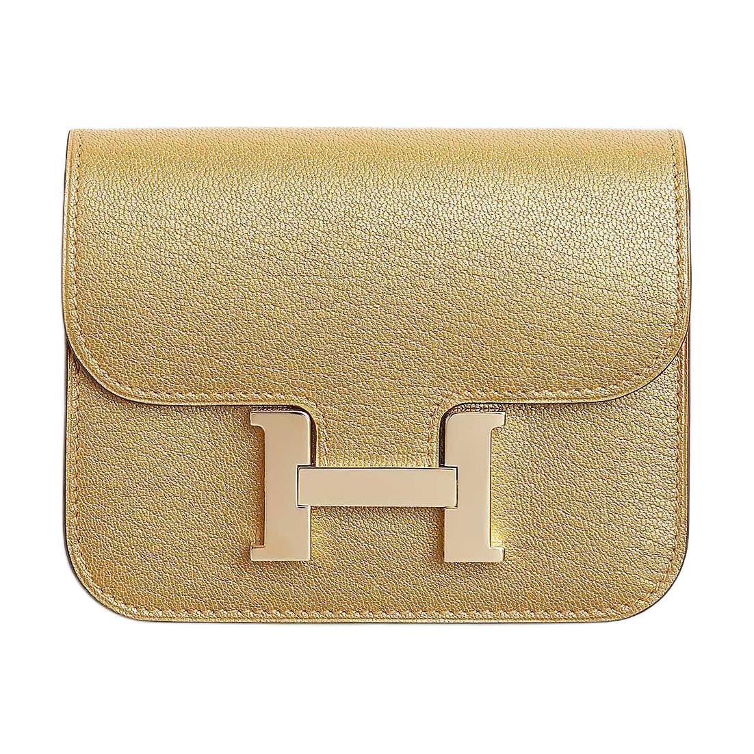 Hermes Hermes Constance Slim Chamkilight Goatskin Wallet Women's Burnished Gold