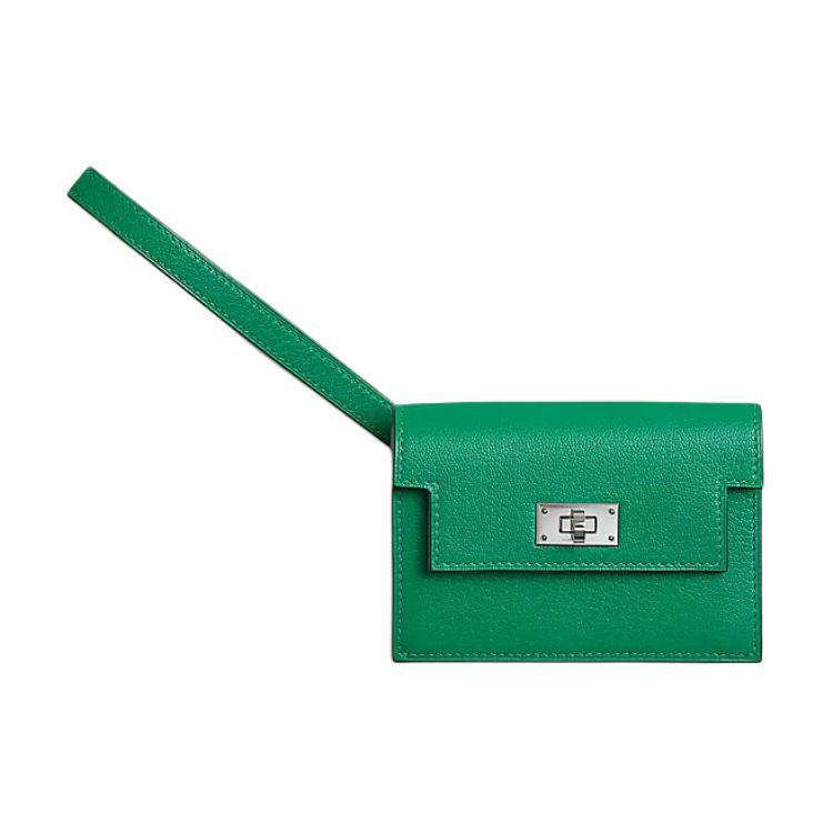 Hermes Hermes Kelly Pocket Chamkila Goat Skin Wallet Women's 6W Menthe Mint Green