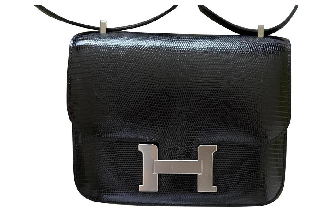 Hermes Hermes Constance Lizard Skin Shoulder Bag Crossbody Bag Mini Women's Noir Black
