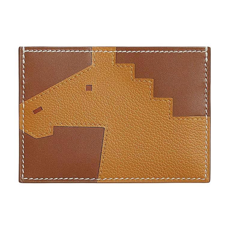Hermes Hermes Cheval Picto Evercolor With Tadelakt Calfskin Card Holder Women's Brown With Caramel Candy