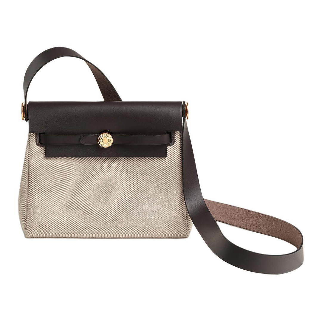 Hermes Hermes Canvas With Leather Crossbody Bag Shoulder Bag Mini Women's Light Beige & Beige & Ebony