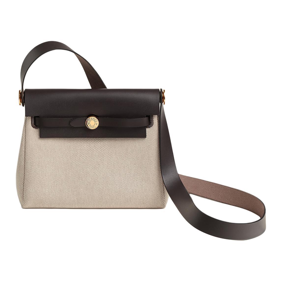 Hermes Hermes Canvas With Leather Crossbody Bag Shoulder Bag Mini Women's Light Beige & Beige & Ebony