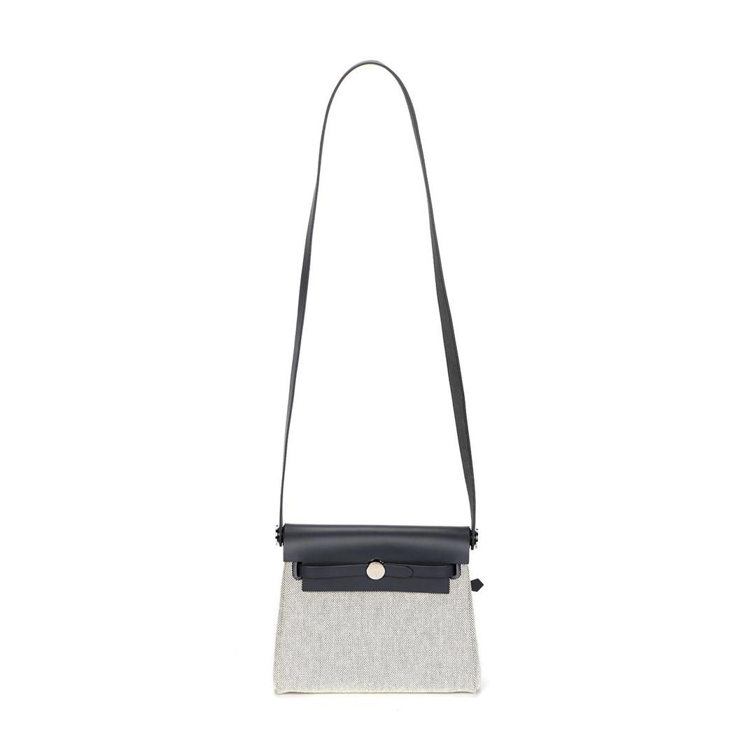 Hermes Hermes Herbag Zip Canvas With Leather Crossbody Bag Shoulder Bag Mini Women's Light Beige With Slate Gray Accents