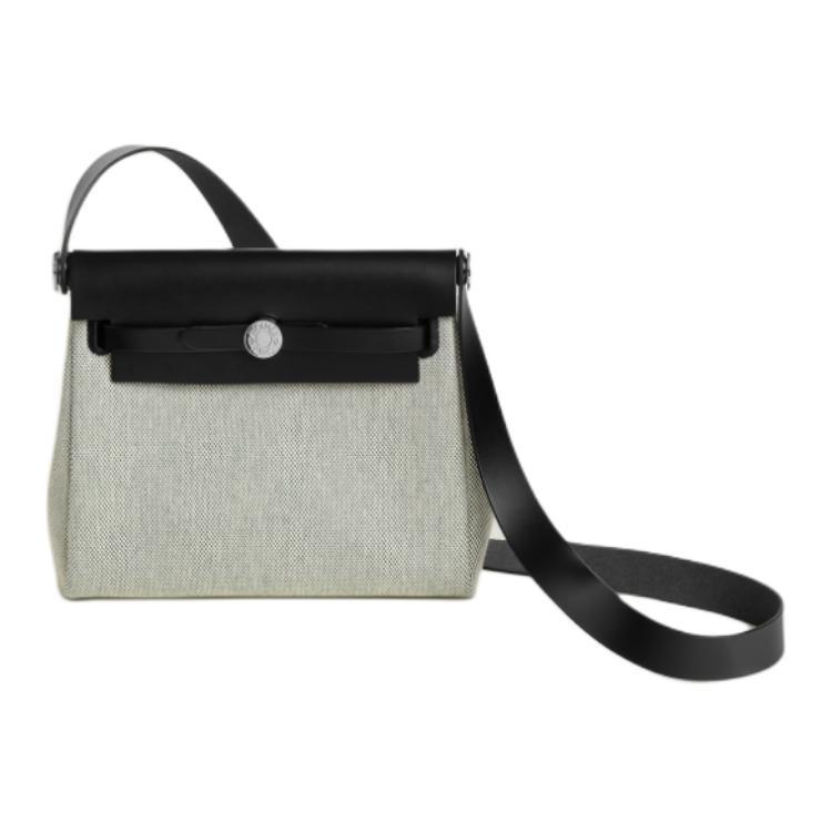 Hermes Hermes Herbag Zip Canvas With Leather Crossbody Bag Shoulder Bag Mini Women's Gray & Black