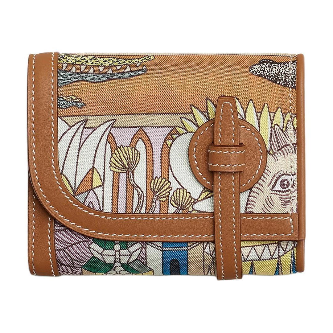 Hermes Hermes Avecsoie Animapolis Print Silk Wallet Women's Gold