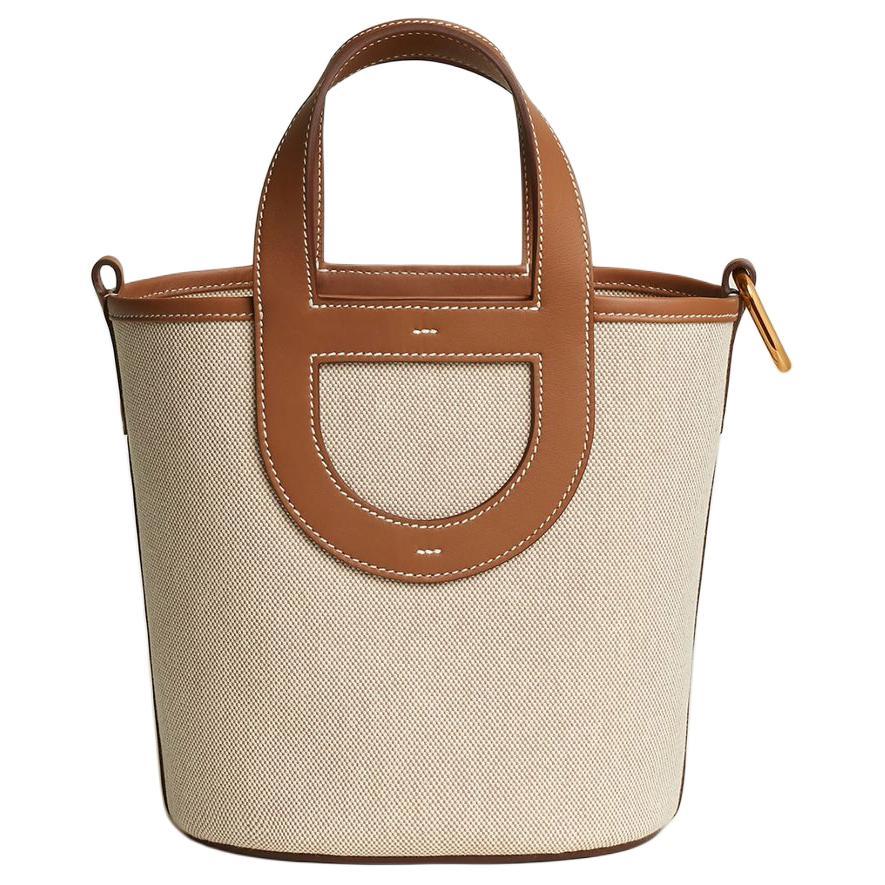Hermes Hermes In The Loop Canvas With Swift Calfskin Basket Bag Pig Nose Bucket Bag Handbag Women's Light Beige