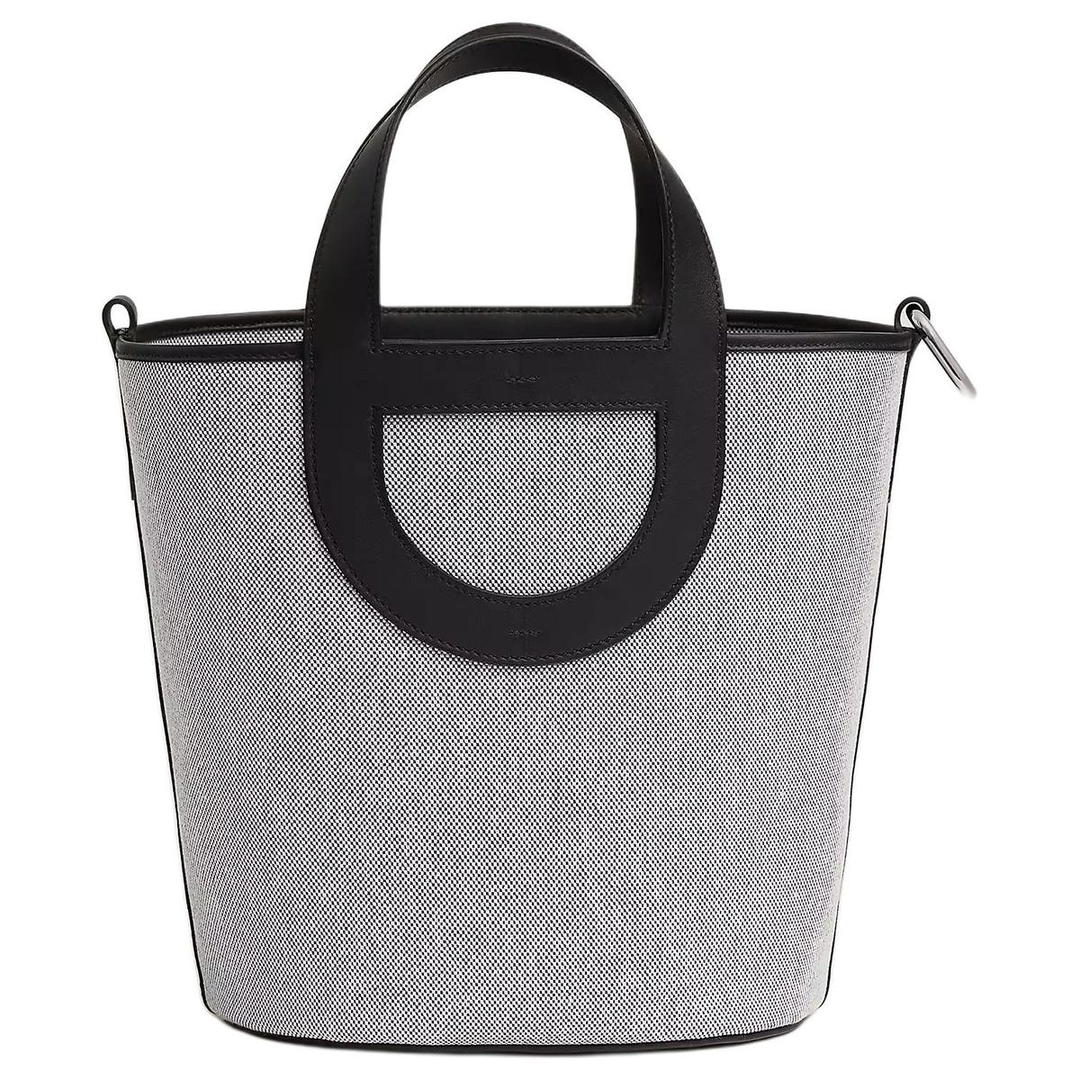 Hermes Hermes In The Loop Canvas With Swift Calfskin Handbag Women's Light Beige & Black