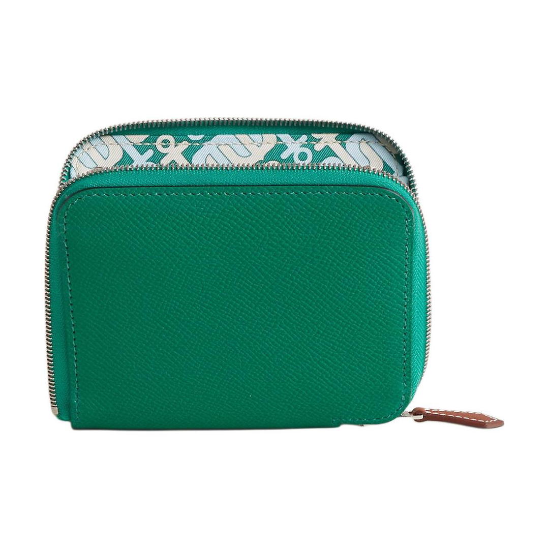 Hermes Hermes Silk'In Epsom Calfskin Wallet Women's U4 Vert Vertigo Iridescent Green/Velour Green Mix 01 Blanc Pure White