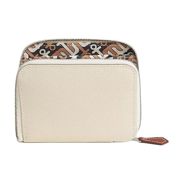 Hermes Hermes Silk'In Epsom Calfskin Wallet Women's Beige White & Multicolor