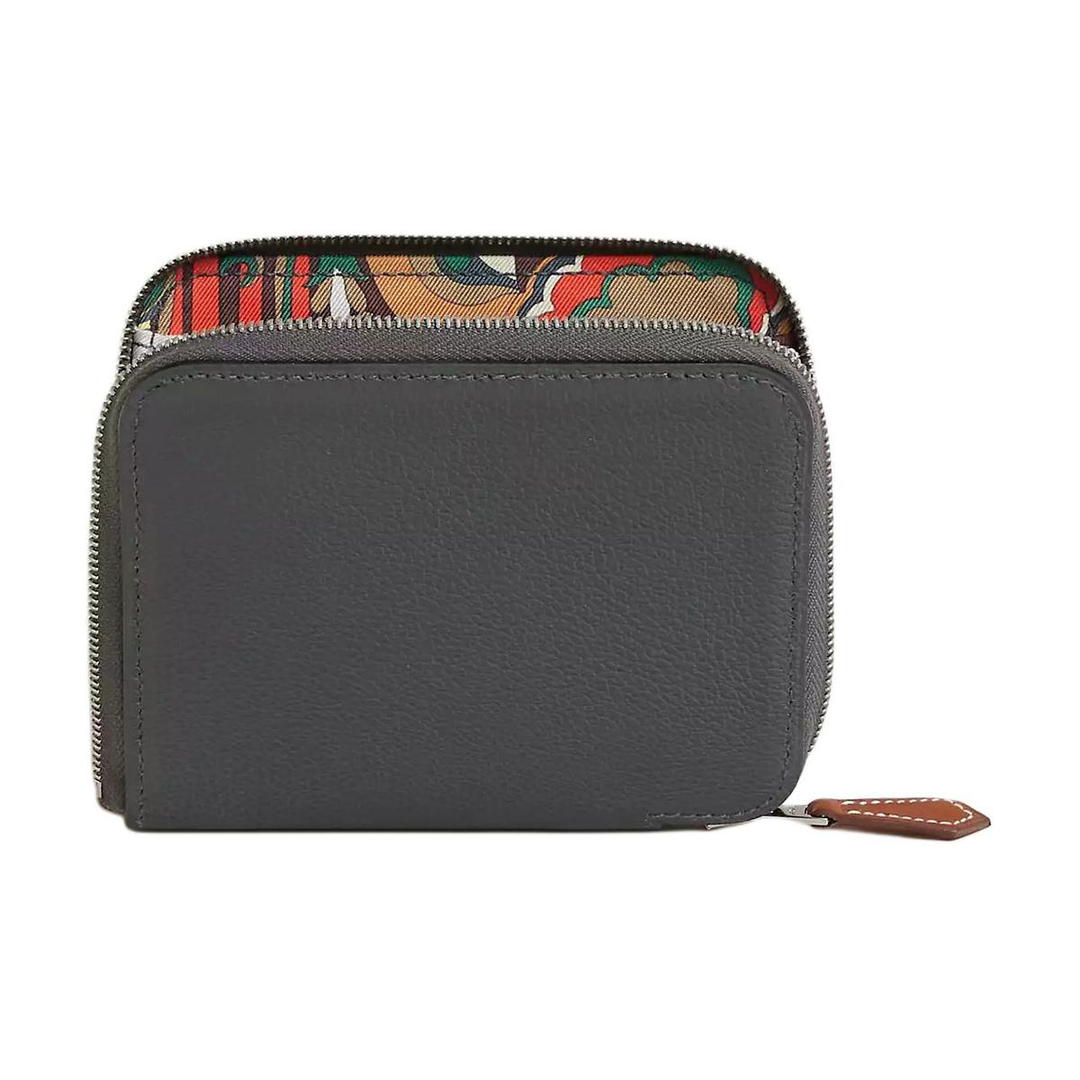 Hermes Hermes Silk'In Evercolor Calfskin Wallet Women's Gray Mist With Beige Marl Fabric