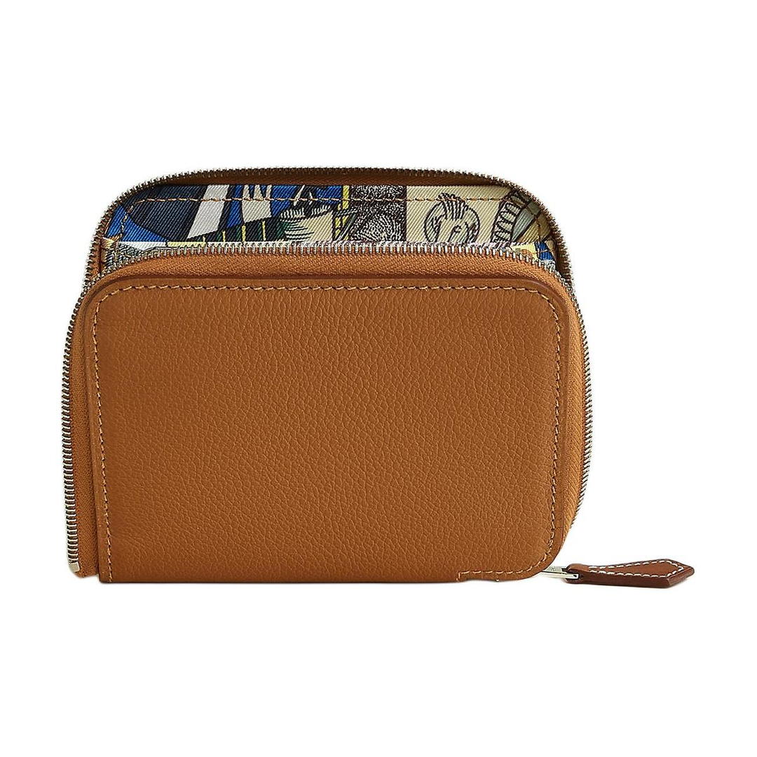 Hermes Hermes Silk'In Evercolor Calfskin Wallet Women's Prussian Blue & Gold Light Purple & Light Green
