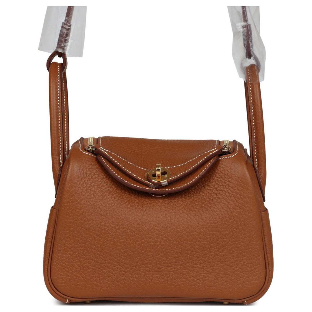 Hermes Hermes Lindy Clemence Leather Handbag, Shoulder Bag, Crossbody Bag Mini Women's 37 Gold Brown