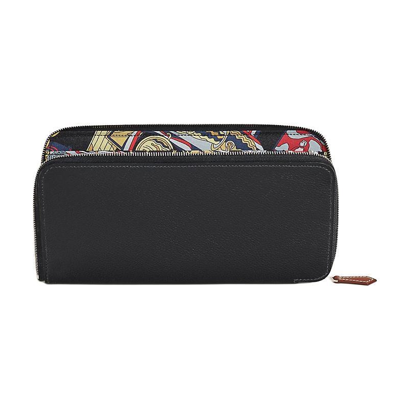Hermes Hermes Silk'In Evercolor With Barenia Calfskin Wallet Women's Black & Multicolor
