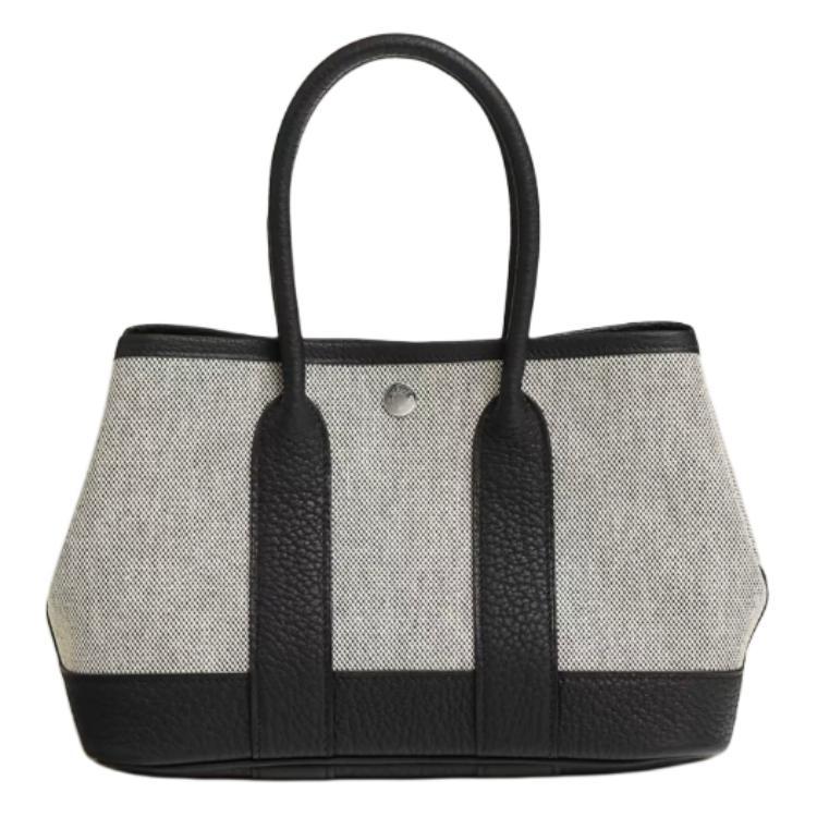 Hermes Hermes Garden Party Canvas With Leather Handbag Crossbody Bag Mini Women's Black White