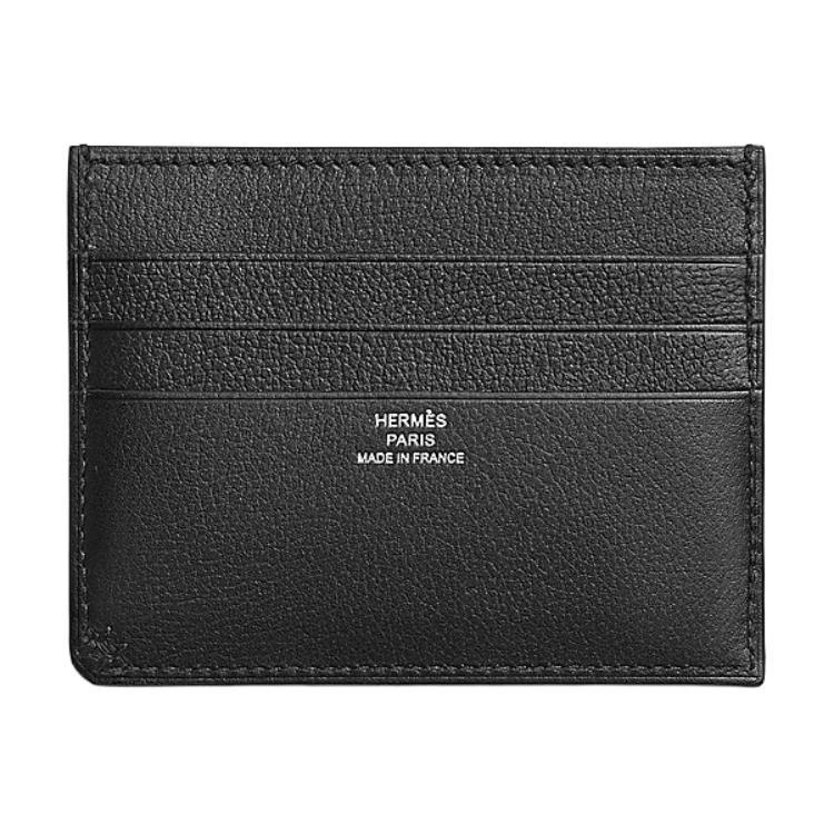 Hermes Hermes H Sellier Evergrain Calfskin Card Clip Card Holder Women's Black