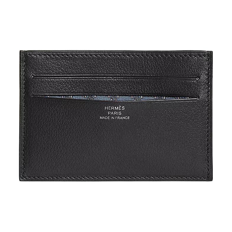 Hermes Hermes Citizen Twill Calfskin Card Holder Women's Black & Blue