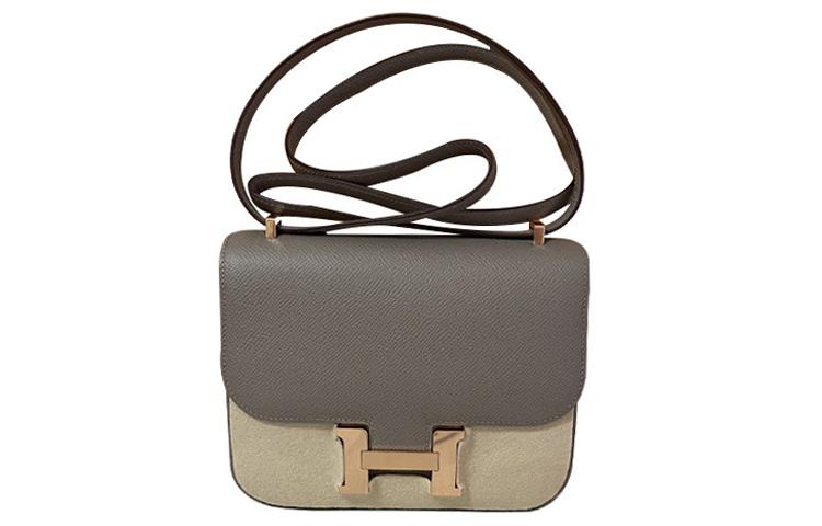 Hermes Hermes Constance Epsom Leather Shoulder Bag Crossbody Bag Mini Women's Galaxy Gray With Chocolate Interior