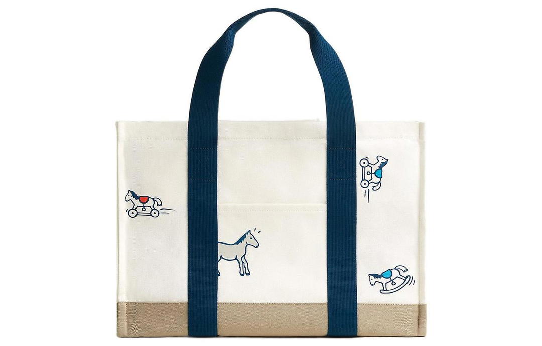 Hermes Hermes Cotton Canvas Bag, Diaper Bag, Tote Bag, Shopping Bag, Handbag Regular Women's White/Marine Blue