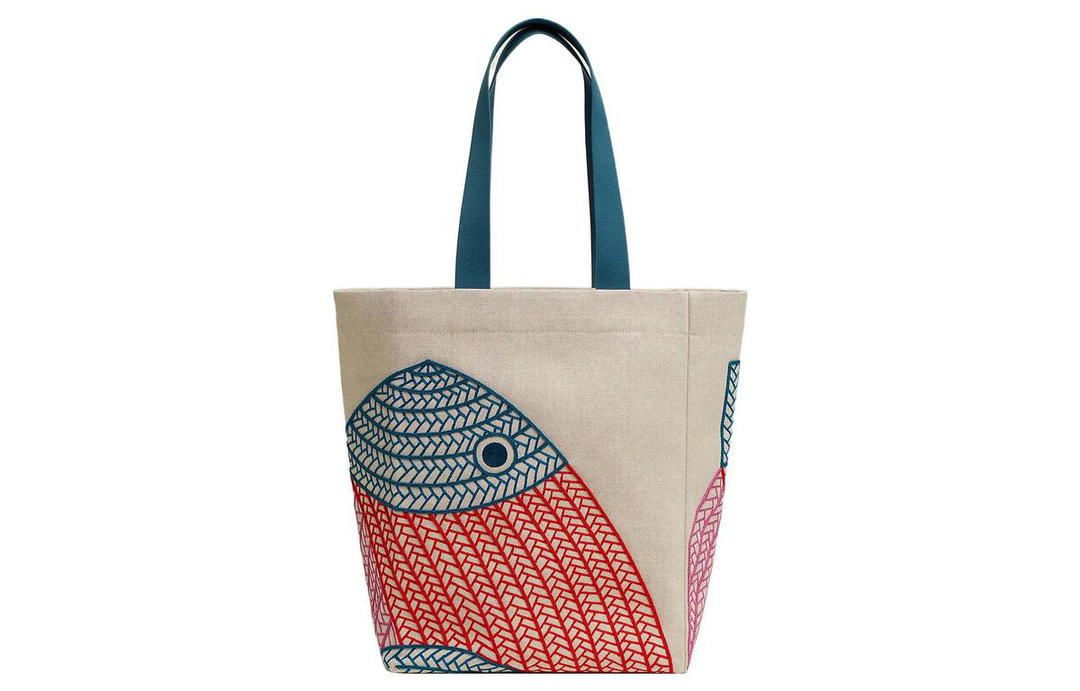 Hermes Hermes H Canvas Cotton Canvas Bag Beach Bag Handbags Women's Blue/Red