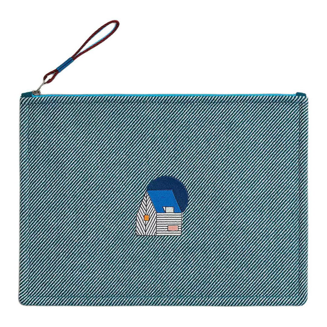 Hermes Hermes Les Cabanes Wool Storage Bags Clutches Regular Kids' Blue