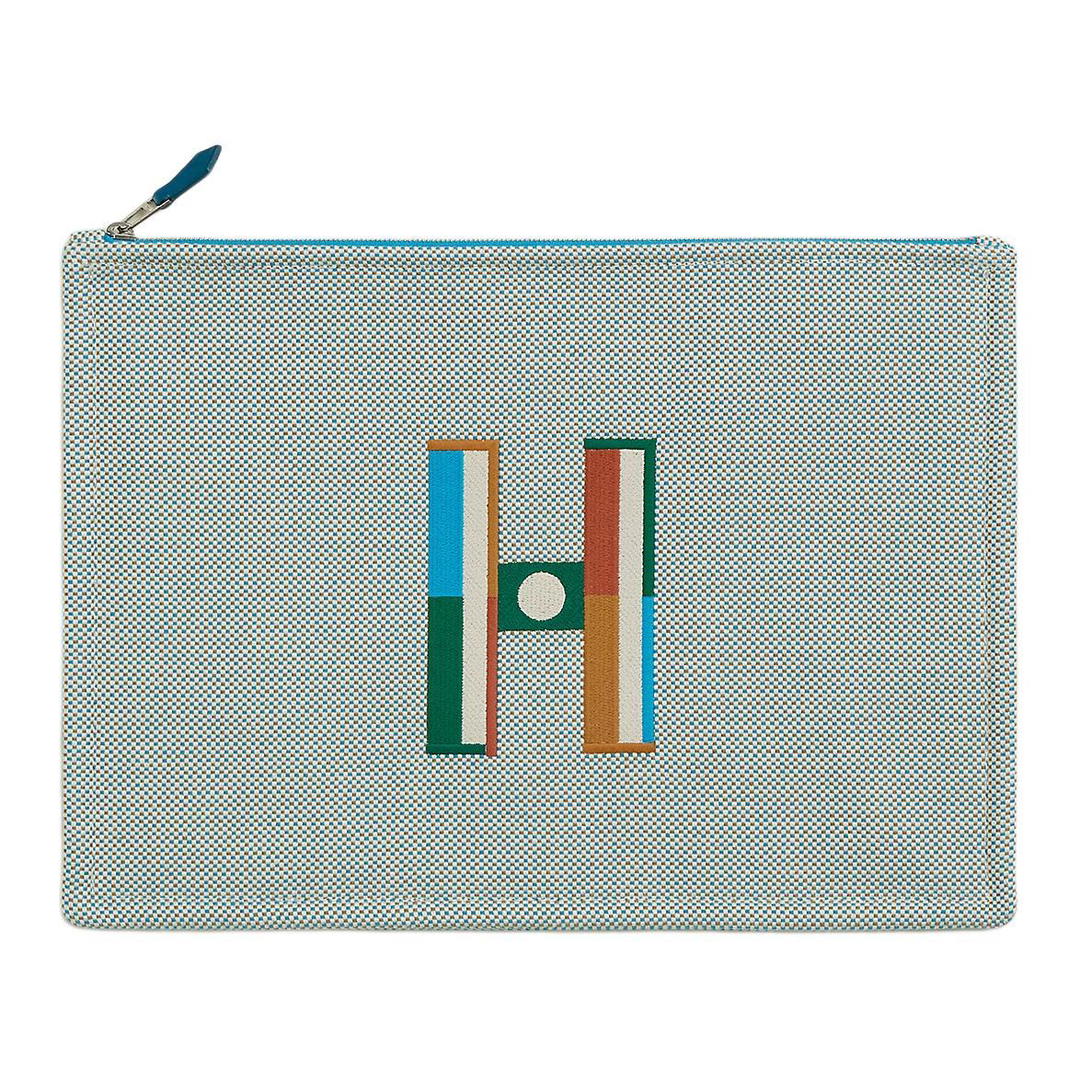 Hermes Hermes Faubourg Cotton Storage Bags Clutches Large Size Women's Teal & Pebble Gray