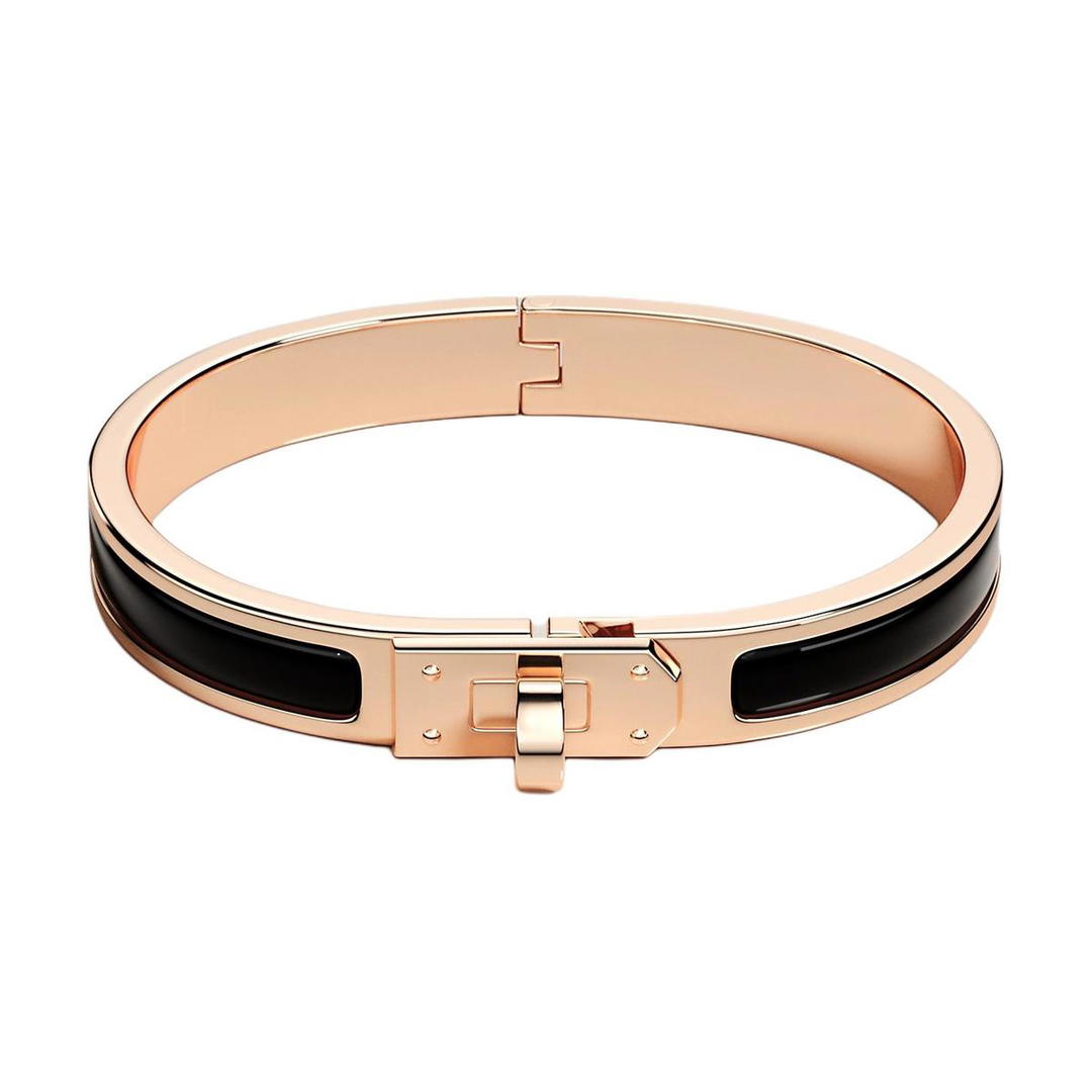 Hermes Hermes Rose Gold Plated Metal Enamel Bangles Unisex Rose Gold