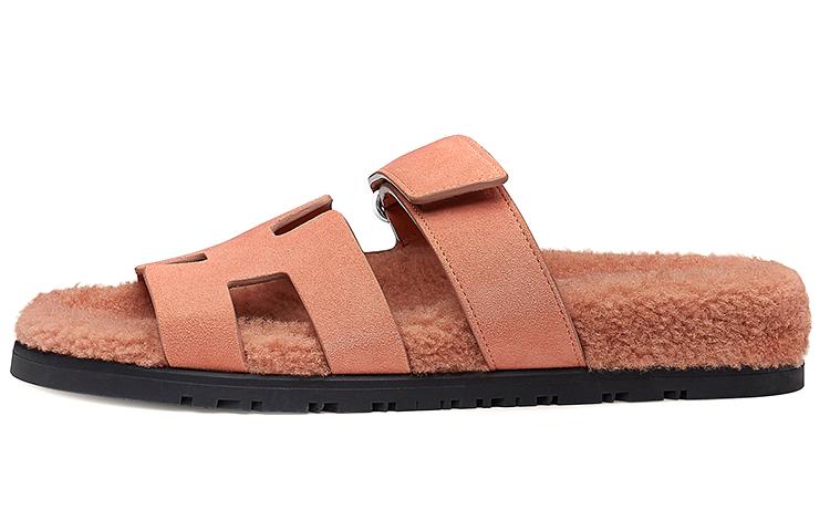 Hermes Hermes Chypre Sandal Rose Aube Suede Wookskin Women's