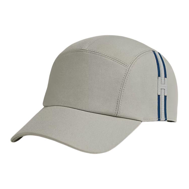 Hermes Hermes Cotton Swift Calfskin, Palladium Plated Horse Buckle, Silk Baseball Caps Men's Gray