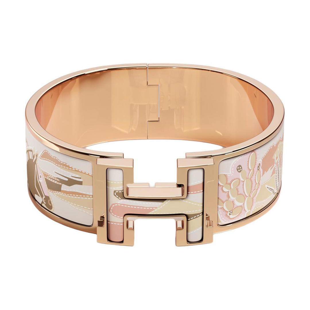 Hermes Hermes Enamel, Rose Gold Tone Plated Bangles Women's Gold